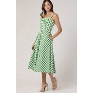 SHOSHANNA Kaydence Green Check Gingham Midi Sundress Dress Sz 2 NWT $398